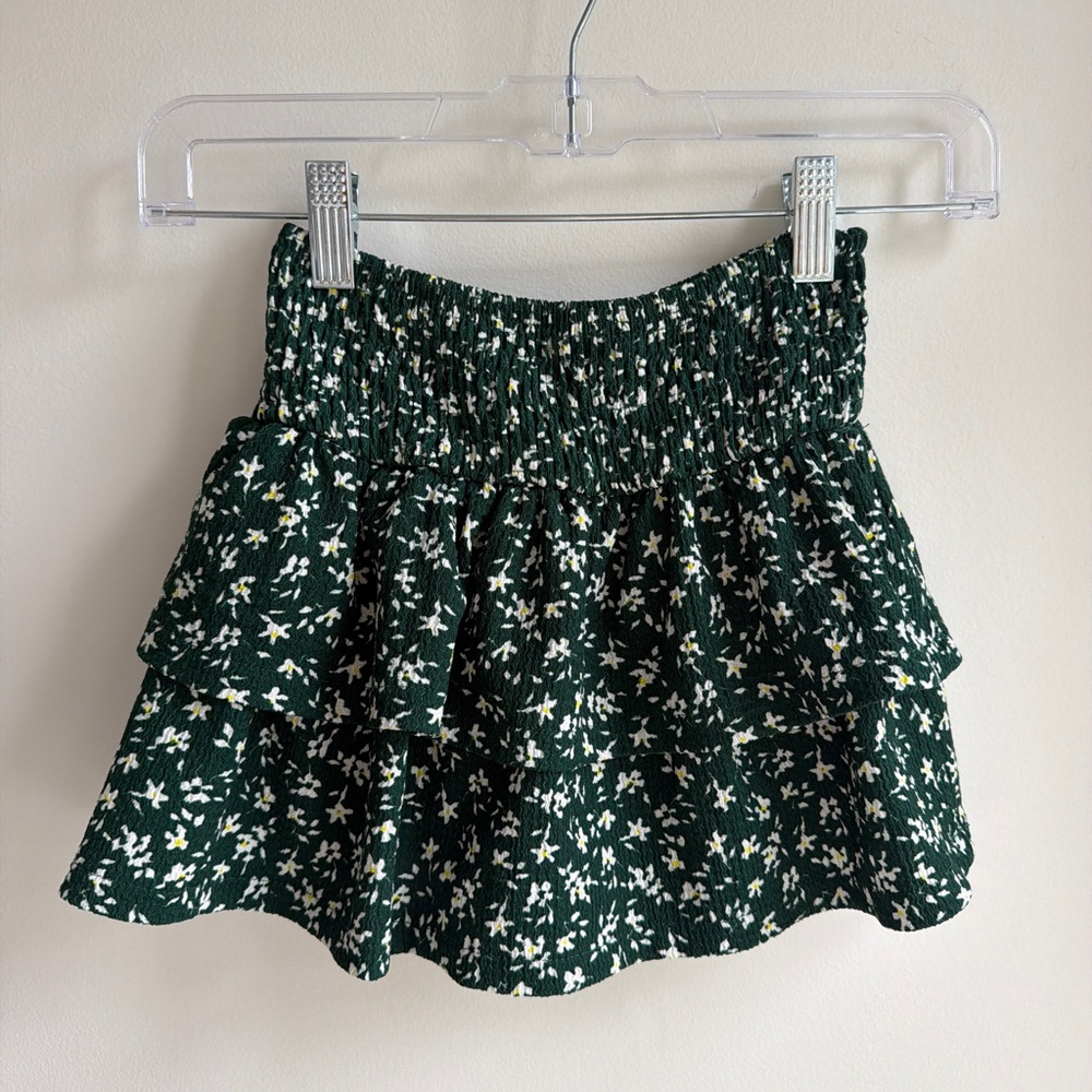 Zara Kids Dark Green Floral Tiered Skirt
